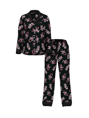 Parlak Saten Uzun Pijama Takımı