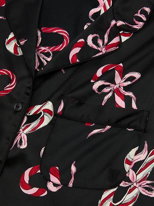 Parlak Saten Uzun Pijama Takımı