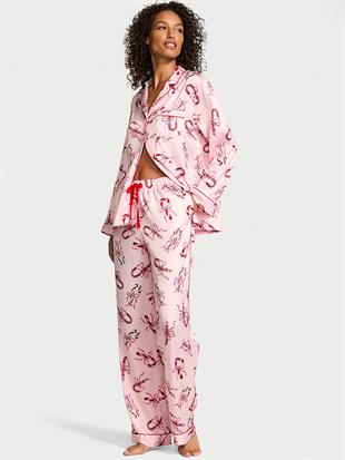 Parlak Saten Uzun Pijama Takımı