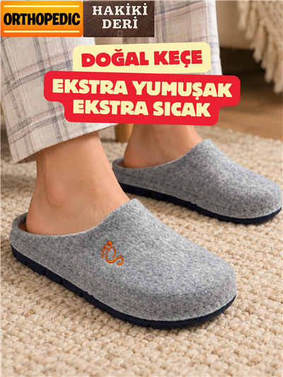 Doğal Keçeli Ortopedik Hakiki Deri Kışlık Ev Terliği Tokalı Mekval dikişli 9 Dokunuş