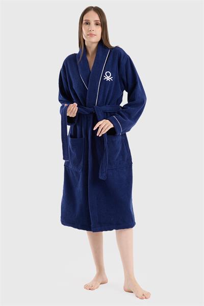 Be-0157-Nvy  %100 Pamuk Lacivert Bornoz