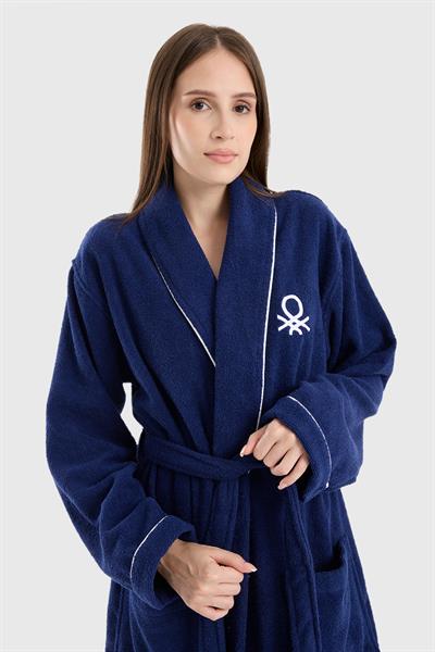 Be-0157-Nvy  %100 Pamuk Lacivert Bornoz