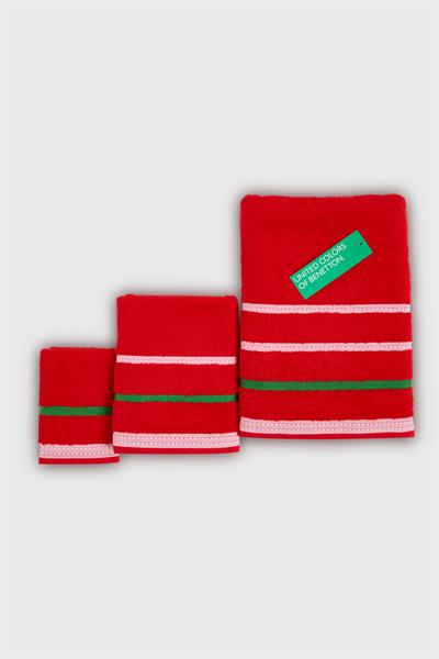 Be-0832St-Rd  %100 Pamuk Kırmızı 3 Lü Set, 30X50 Cm, 50X90 Cm, 90X150 Cm Havlu Seti
