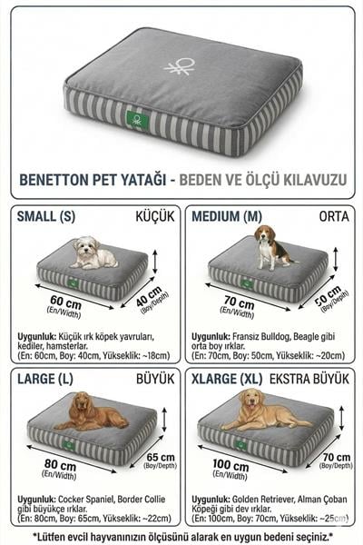 BE-1436 Kedi & Köpek Yatağı YEŞİL ÇİZGİLİ 80 x 65 cm