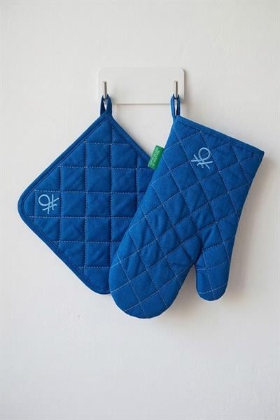 Be-28455-Bl  %100 Pamuk Mavi Düz 17*30 Cm-20*20 Cm (Eldiven Ve Tutaç)  Mutfak Seti