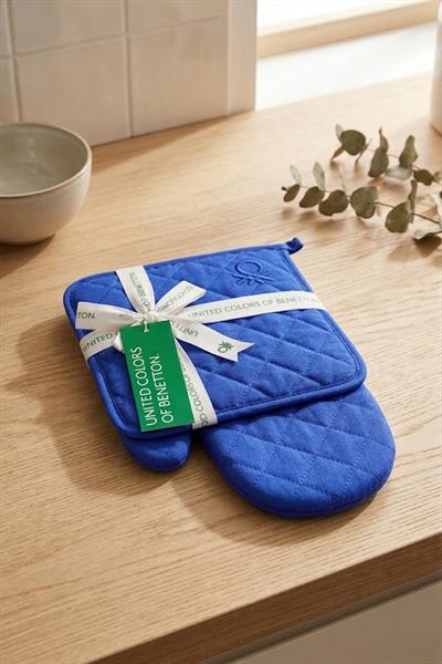 Be-28455-Bl  %100 Pamuk Mavi Düz 17*30 Cm-20*20 Cm (Eldiven Ve Tutaç)  Mutfak Seti
