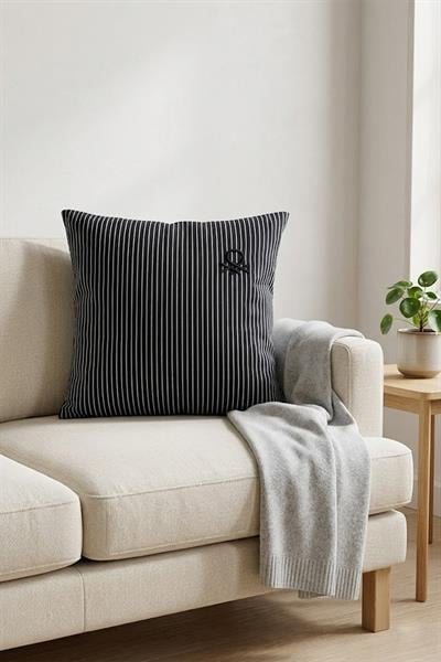 Be-28464-Bk  100% Pamuk 45*45 Cm Çizgili Kırlent Dolu Siyah Çizgili