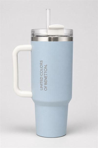 BE-KCT100-MB Çelik Termos 900 Ml. Açık Mavi Zemin Beyaz Kulp