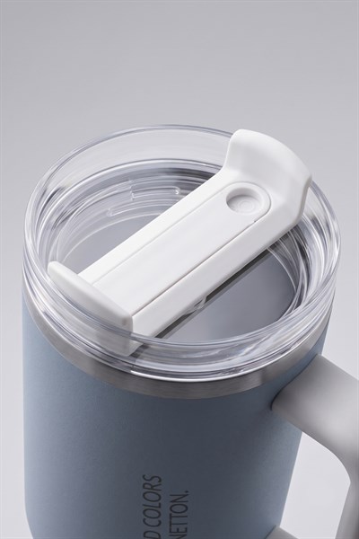 BE-KCT100-MB Çelik Termos 900 Ml. Açık Mavi Zemin Beyaz Kulp