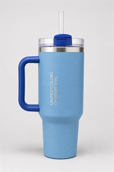 BE-KCT100-TZ Çelik Termos 900 Ml. Mavi  Zemin Mavi Kulp