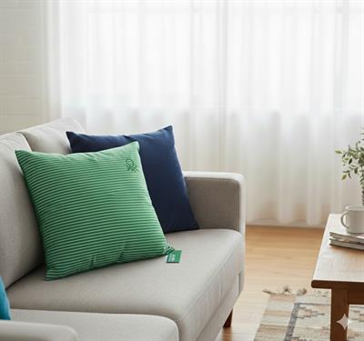 Benetton 100% Pamuk 45*45 Cm Çizgili Kırlent Dolu Yeşil Çizgili