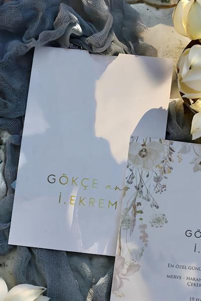 Altın Yaldız Zarf Baskılı Çiçekli Davetiye