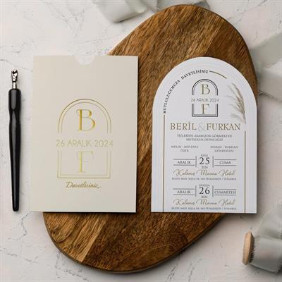 Altın Yaldız Zarflı Oval Davetiye