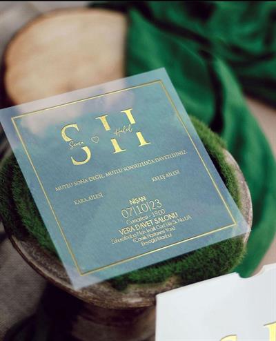 Beyaz Kare Zarflı Şeffaf Davetiye