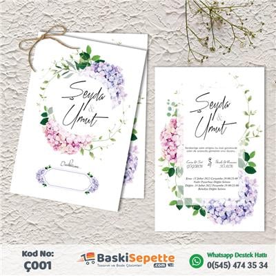 Çiçek Konseptli İkiz Davetiye