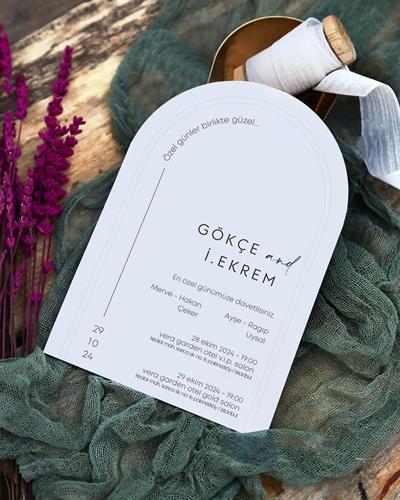 Dik Zarflı Oval Düğün Davetiyesi