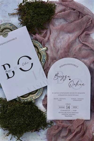 Dik Zarflı Sade Oval Davetiye