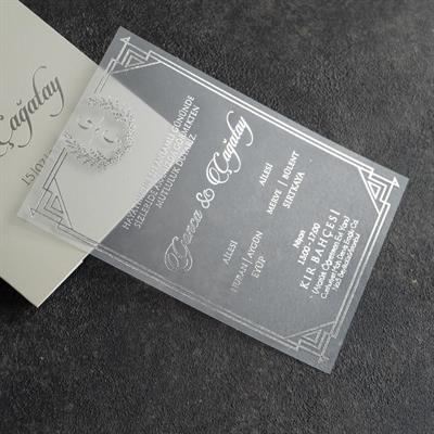 Gri Dik Zarflı Şeffaf Davetiye