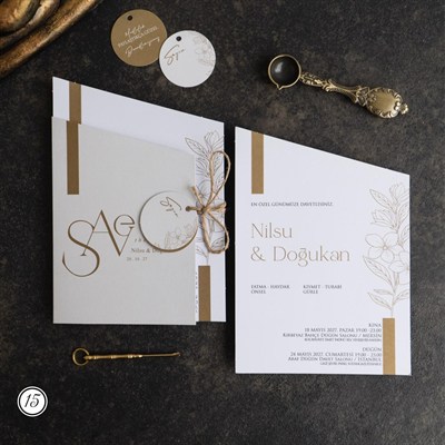 Köşe Kesim Geometrik Tasarımlı Save The Date Yazılı Özel Davetiye
