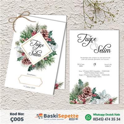 Kozalak Temalı Çiftli Davetiye