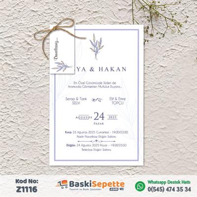 Mor Çizgi Detaylı Zarfsız Davetiye