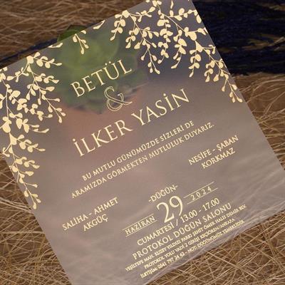 Mor Zarflı Yaldızlı Şeffaf Davetiye