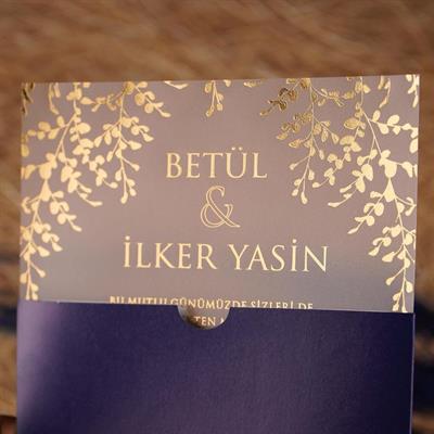 Mor Zarflı Yaldızlı Şeffaf Davetiye