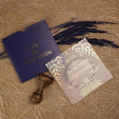 Mor Zarflı Yaldızlı Şeffaf Davetiye