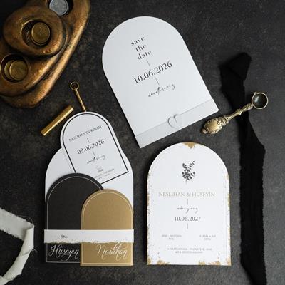 Siyah Gold Oval Boho Davetiye