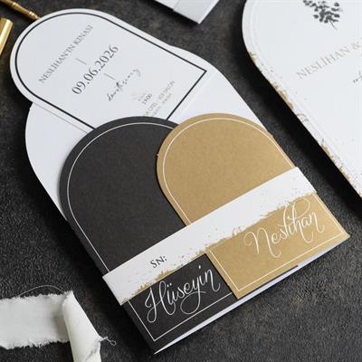 Siyah Gold Oval Boho Davetiye