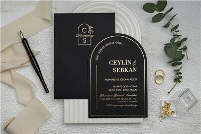 Siyah Renk Altın Yaldızlı Davetiye
