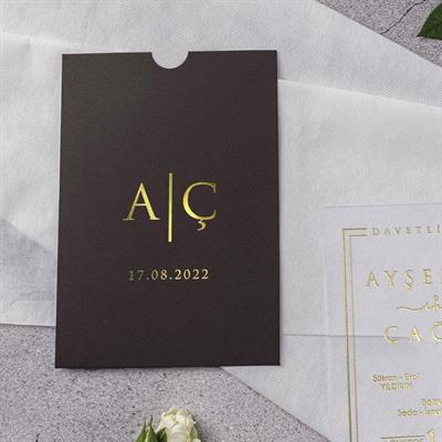 Siyah Zarflı Yaldızlı Şeffaf Davetiye