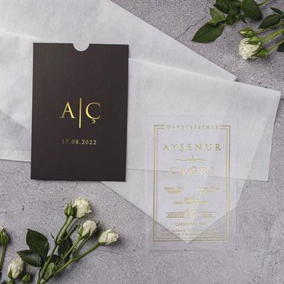 Siyah Zarflı Yaldızlı Şeffaf Davetiye