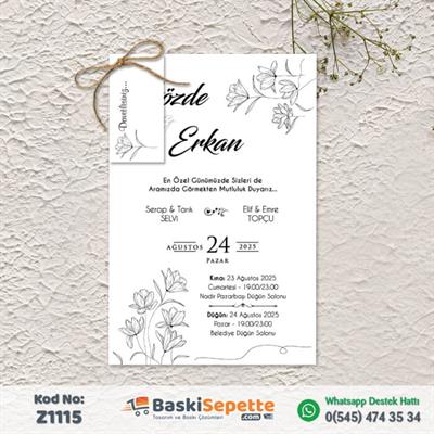 Sonsuz Çiçek Detaylı Zarfsız Davetiye