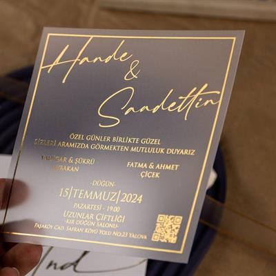 Yaldızlı Kare Zarflı Şeffaf Davetiye