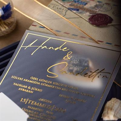 Yaldızlı Kare Zarflı Şeffaf Davetiye