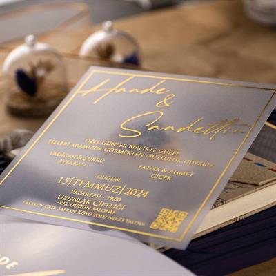 Yaldızlı Kare Zarflı Şeffaf Davetiye