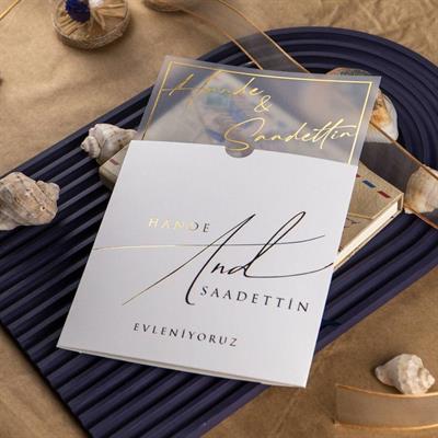 Yaldızlı Kare Zarflı Şeffaf Davetiye