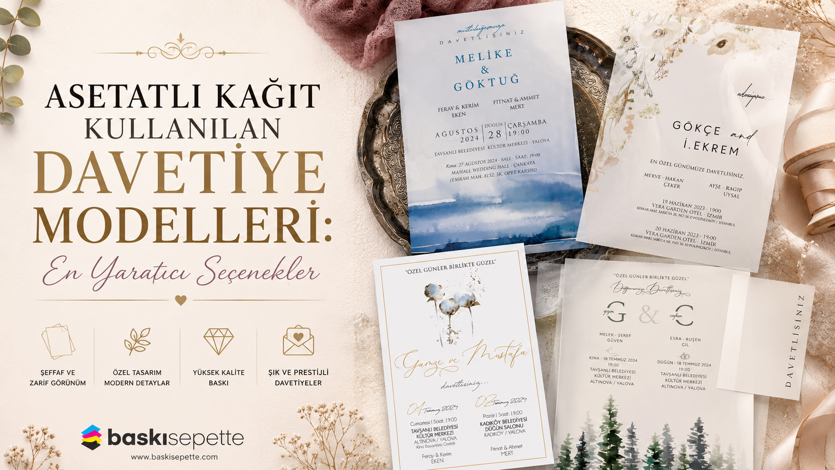 Davetiye Tasarımı,Asetat Kağıt,Düğün Motifleri