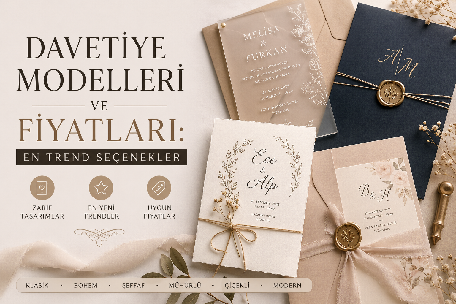Davetiyeler,Düğün Teması,Şık Tasarımlar