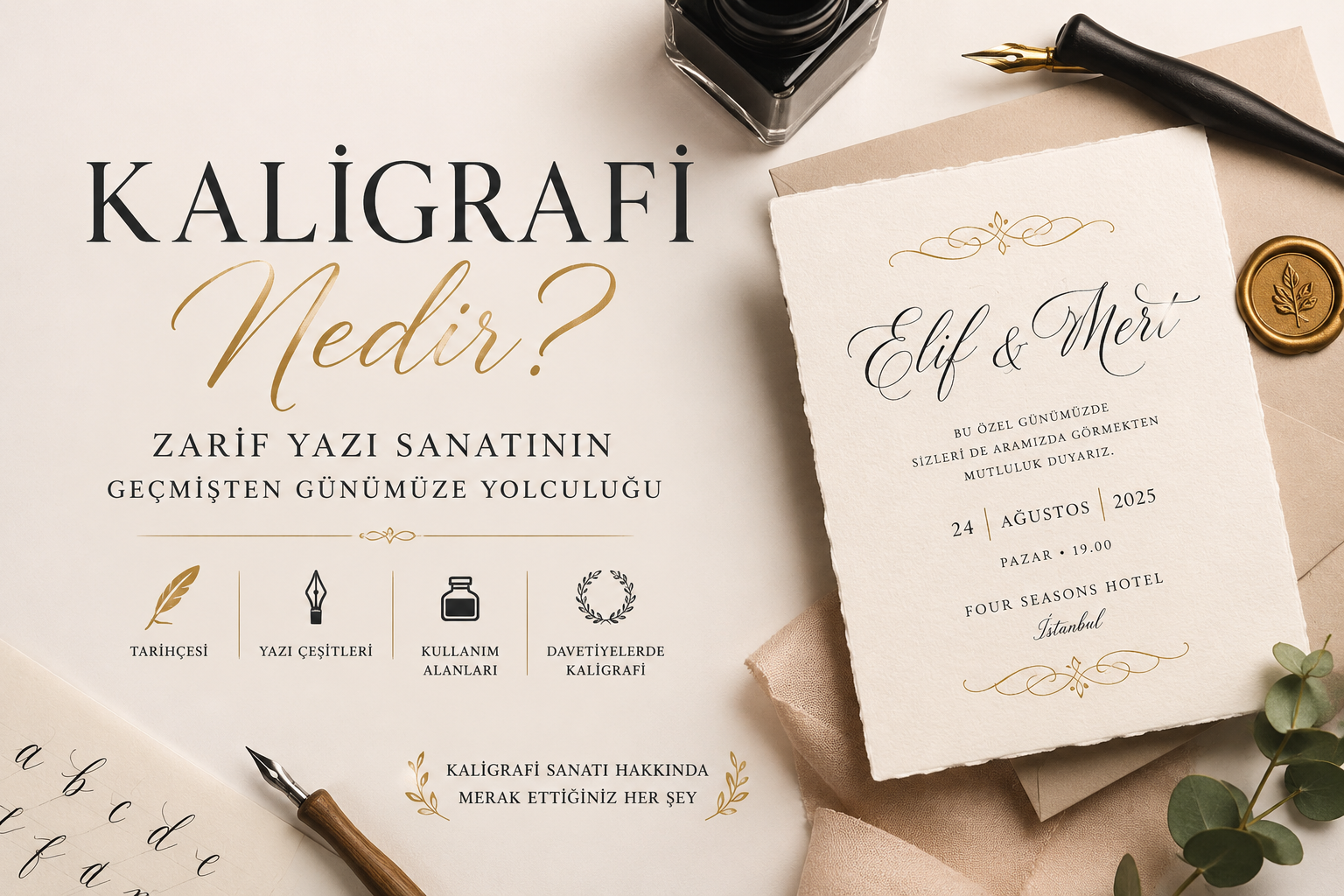 Kaligrafi nedir? Kaligrafi sanatı,yazı çeşitleri ve düğün davetiyelerinde kullanılan zarif el yazısı örnekleri