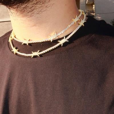 14K Gold Plated 925 Silver Barbed Tennis Chain