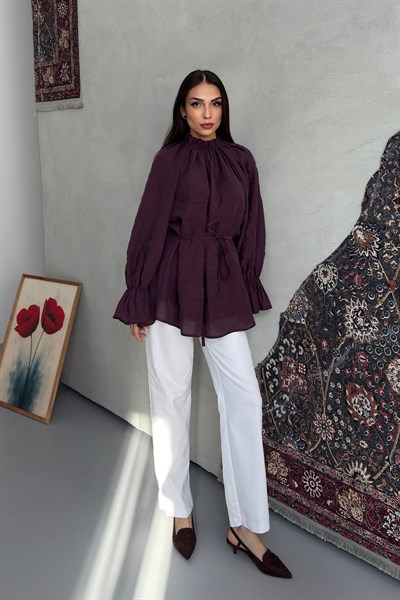 Almina Volan Kol Bluz Mürdüm