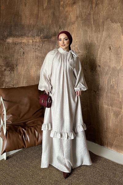 Alya Volanlı Elbise Bej