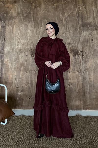 Alya Volanlı Elbise Bordo