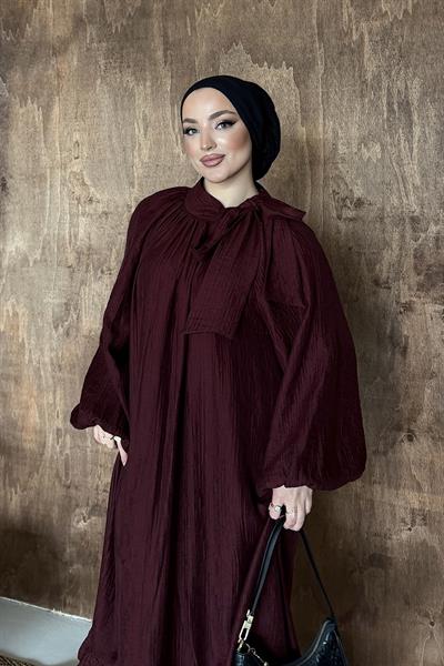 Alya Volanlı Elbise Bordo