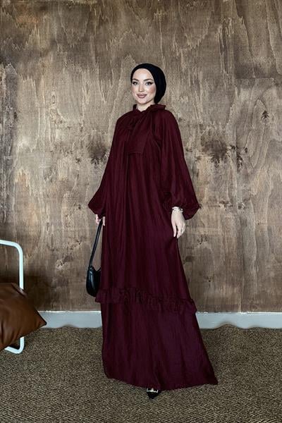 Alya Volanlı Elbise Bordo