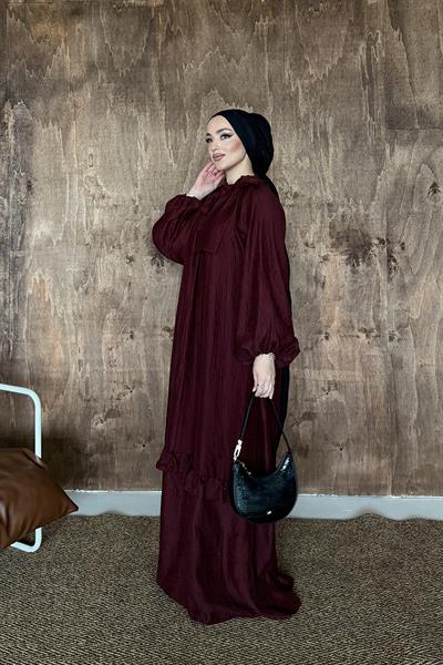 Alya Volanlı Elbise Bordo