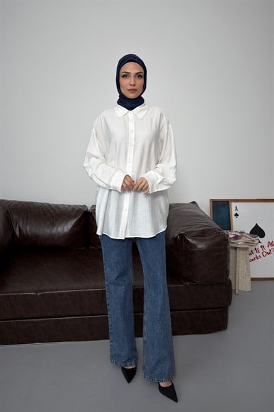 Asel Oversize Gömlek Beyaz