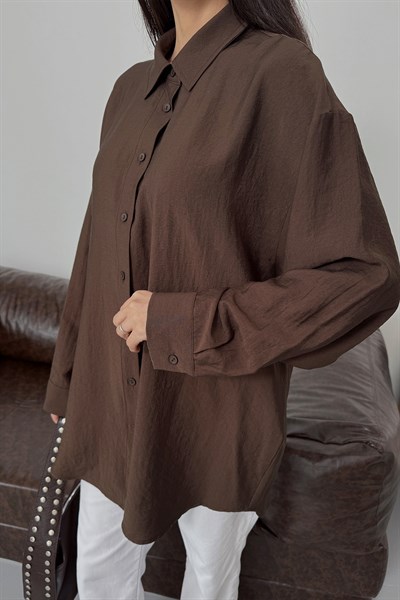 Asel Oversize Gömlek Kahverengi